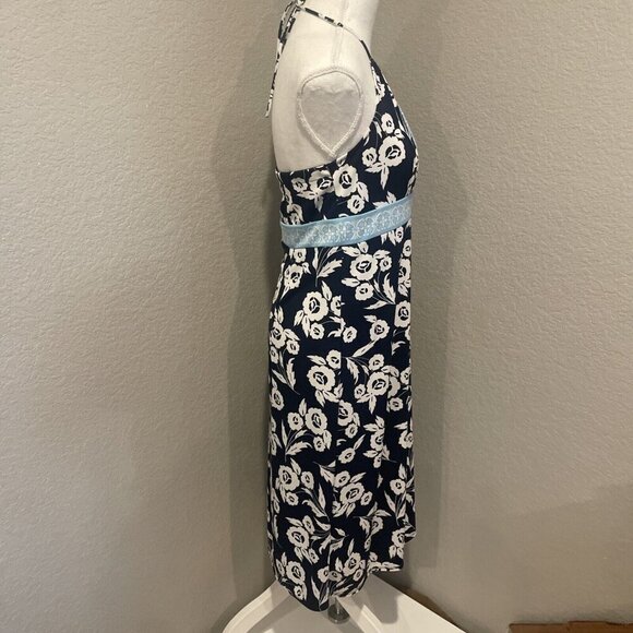 Ann Taylor LOFT Halter Dress Womens M Sleeveless Midi Floral Stretch Hawaiian - Picture 3 of 12
